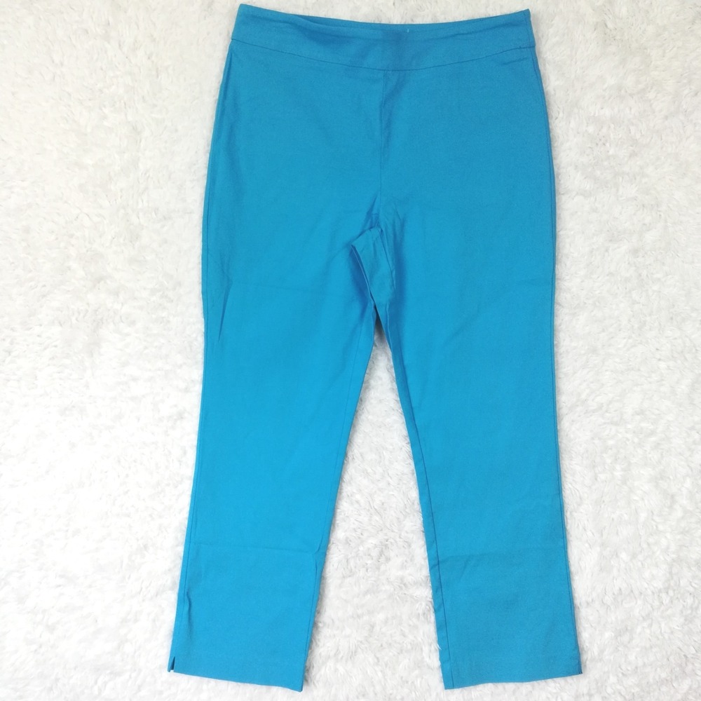 Eric Casual Womens Dress Pants Slim Kick Out Blue Pull On Mid Rise XL New